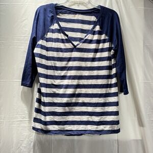 Arizona Jeans Co XL T-shirt Women V-Neck Pullover 3/4 Sleeves Striped